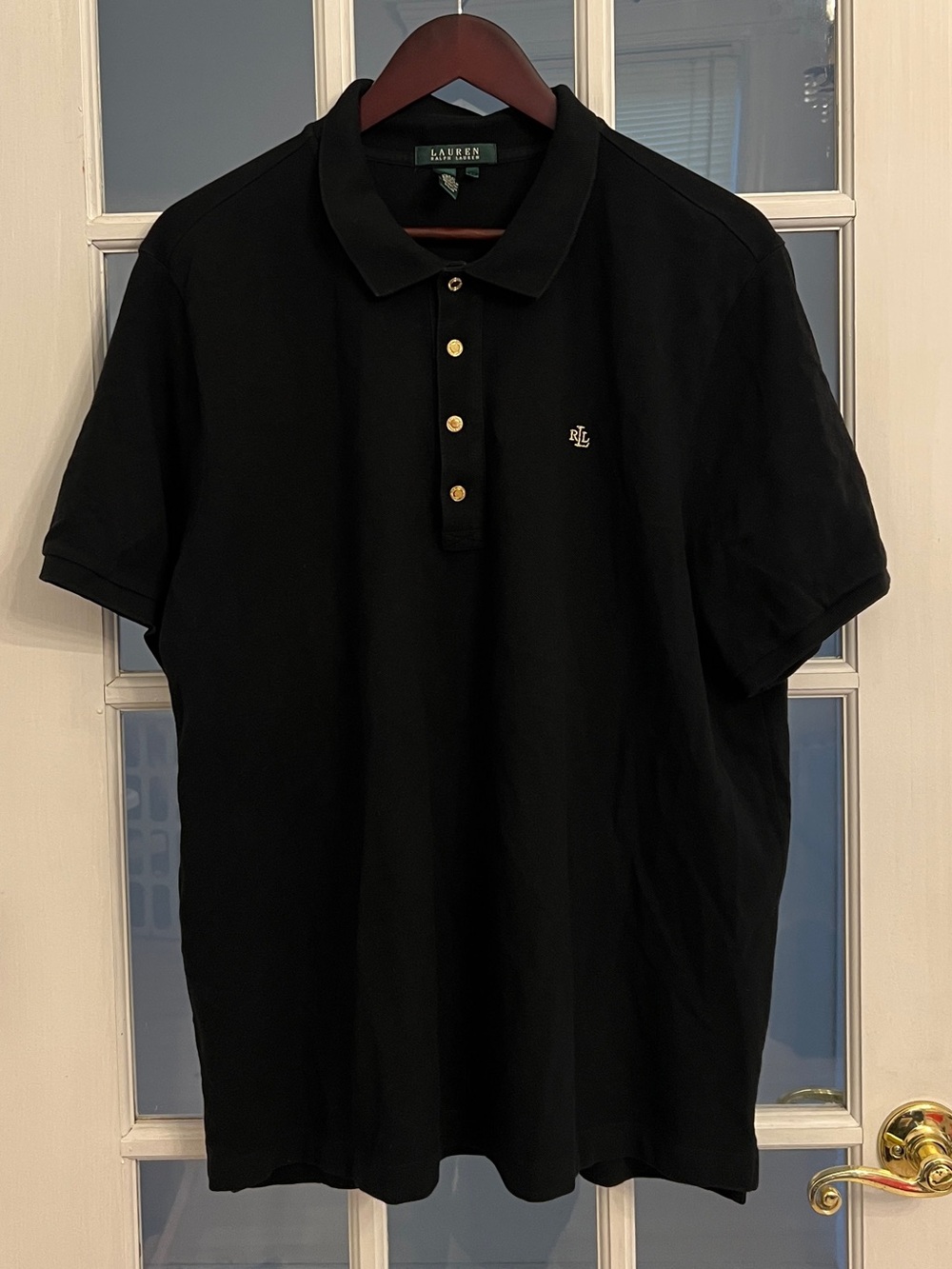 LAUREN RALPH LAUREN Women’s Black Gold Button Logo Polo Shirt Plus 2X